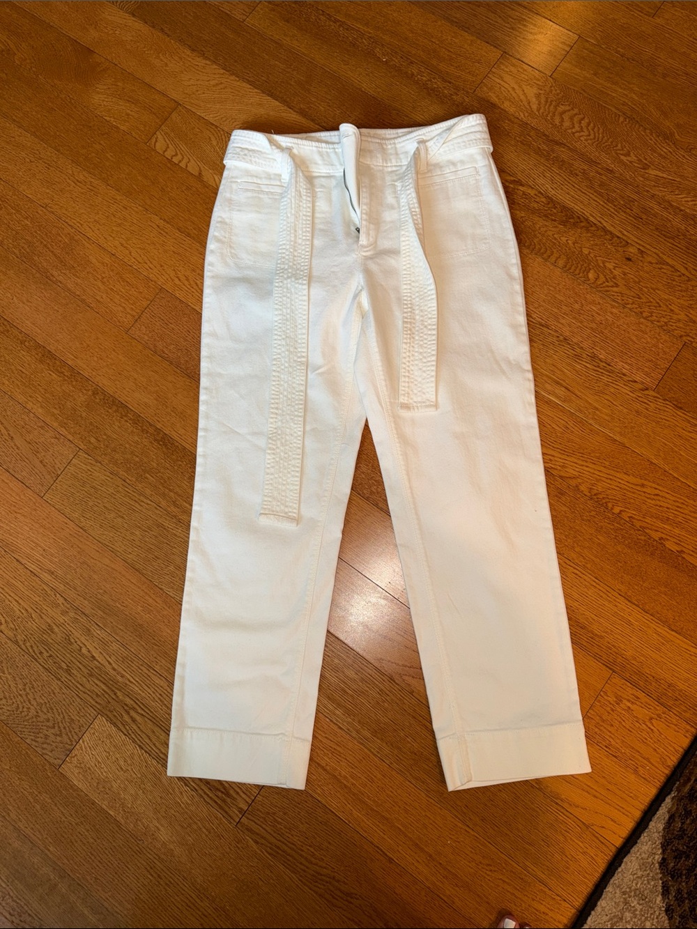 LOFT White Cropped Belted Jeans